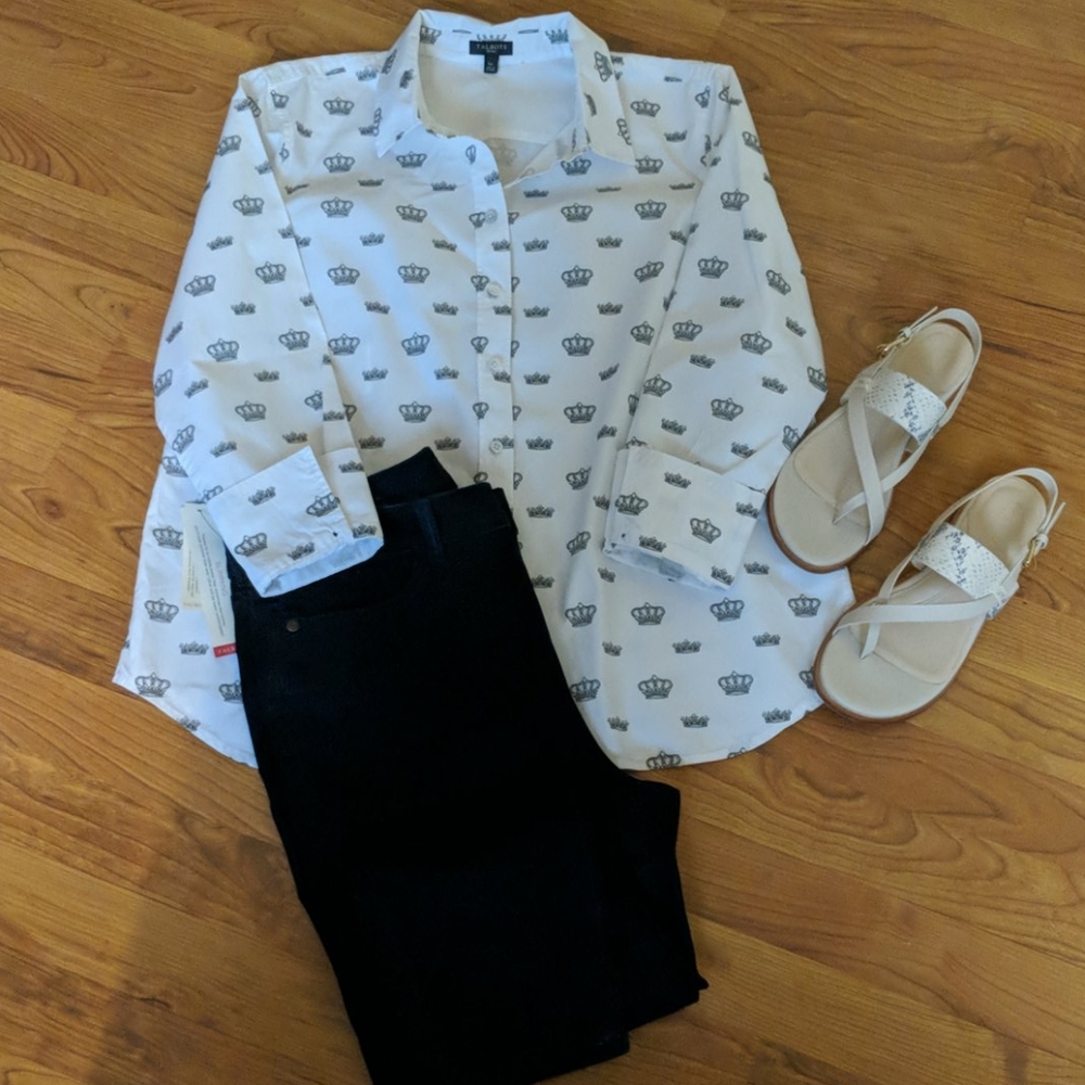 TALBOTS CLASSIC CROWN POPLIN BUTTON FRONT SHIRT - SIZE PL - Picture 8 of 16